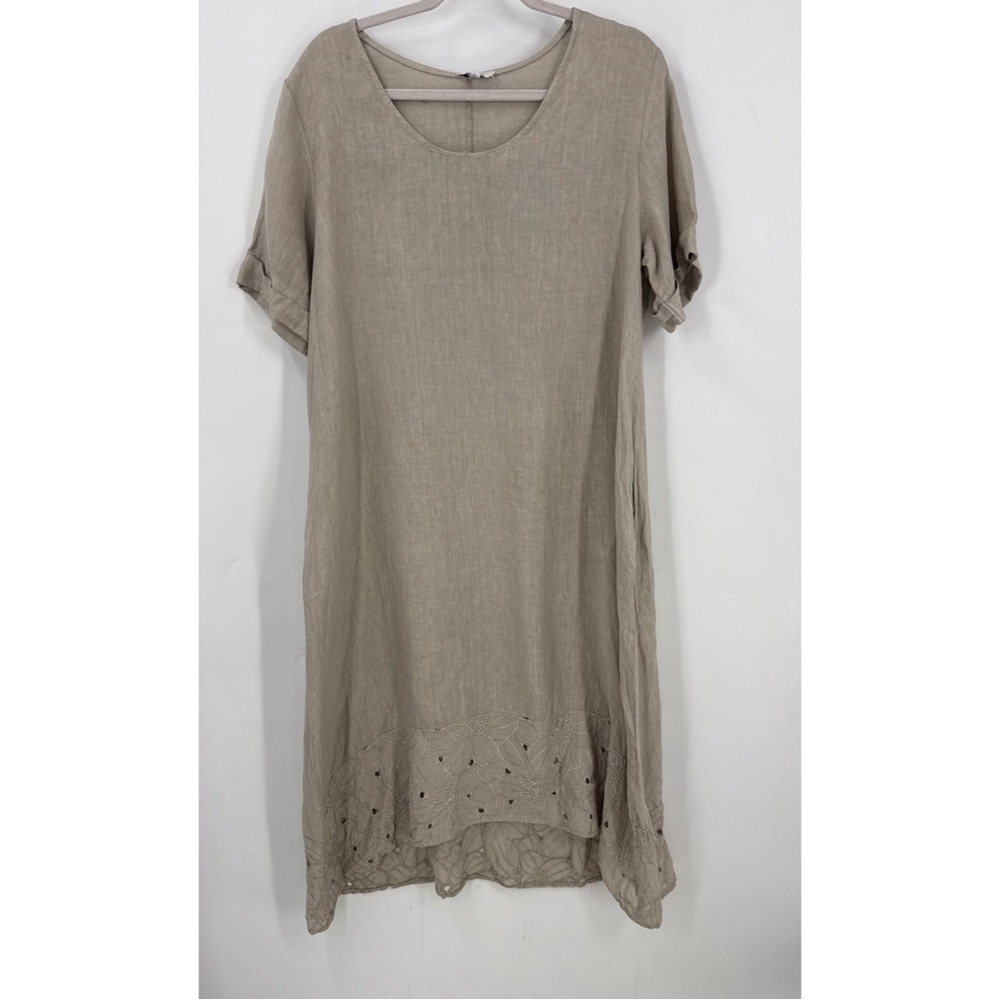 Rosemarine Italian 100% Linen made in Italy neutral tan lagenlook Dress L